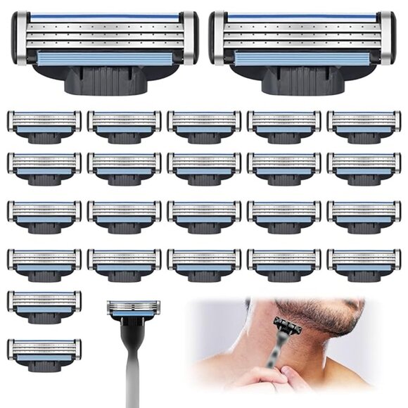 Razor Blade Refills for Men  24PCS Compatible w/Mach3 Razors, Dual Lubrication - Picture 1 of 5